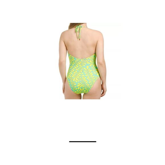 Trina Turk TRELLIS One Piece Aqua Yellow Swimsuit Twist Halter NWT $184 Sz 12 - Picture 2 of 8